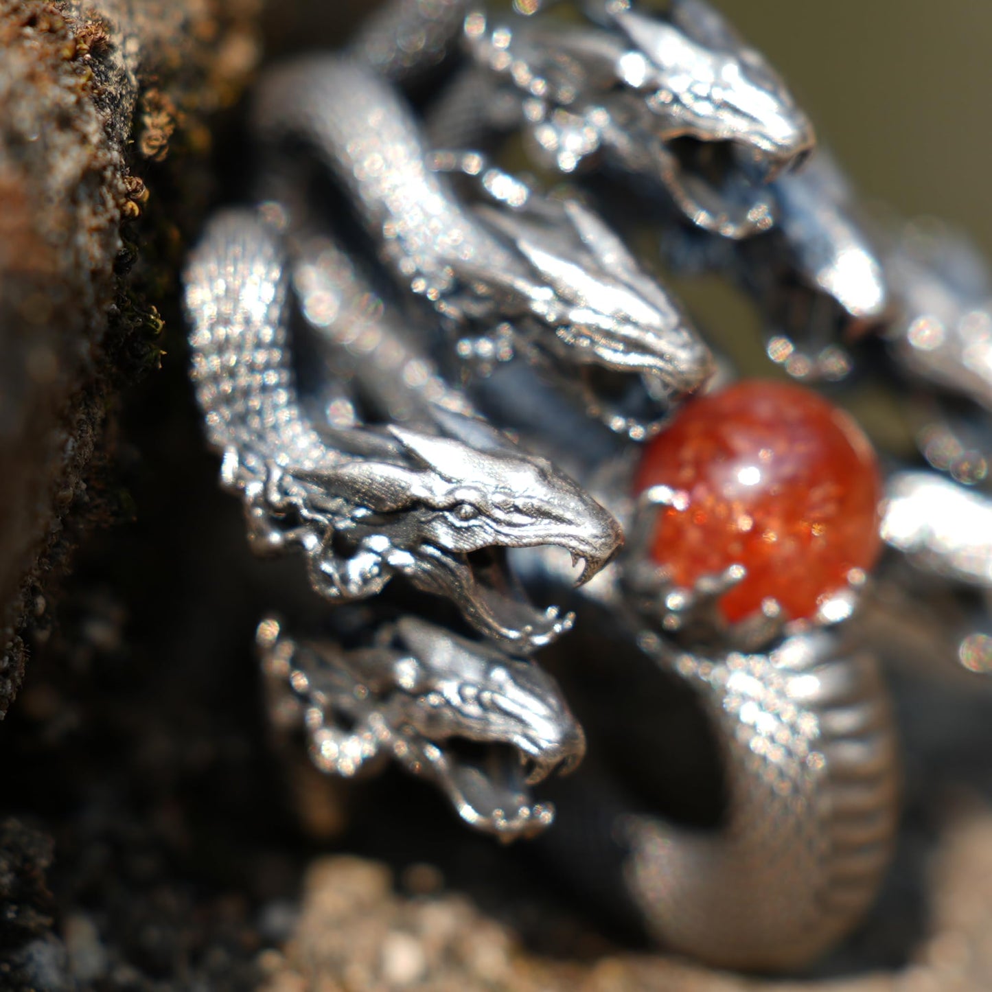 Eight-Headed Serpent Pendant | Handmade 925 Silver Mythical Jewelry | Yamata no Orochi Amulet with Golden Quartz | Japanese Power Symbol