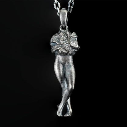 925 Sterling Silver Feminine Form Pendant | Handcrafted Stone Texture Totem Necklace | Symbol of Awakening & Transformation