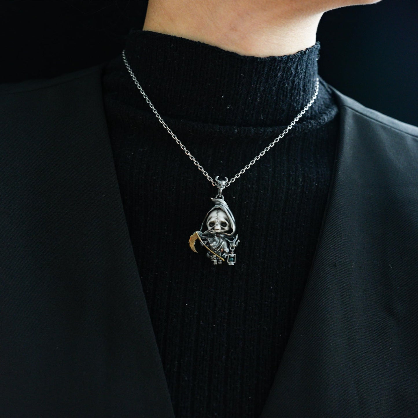 Grim Reaper Pendant | Handmade 925 Silver Skeleton Amulet | Gothic Death Charm | Fantasy Art Jewelry for Dark Aesthetics