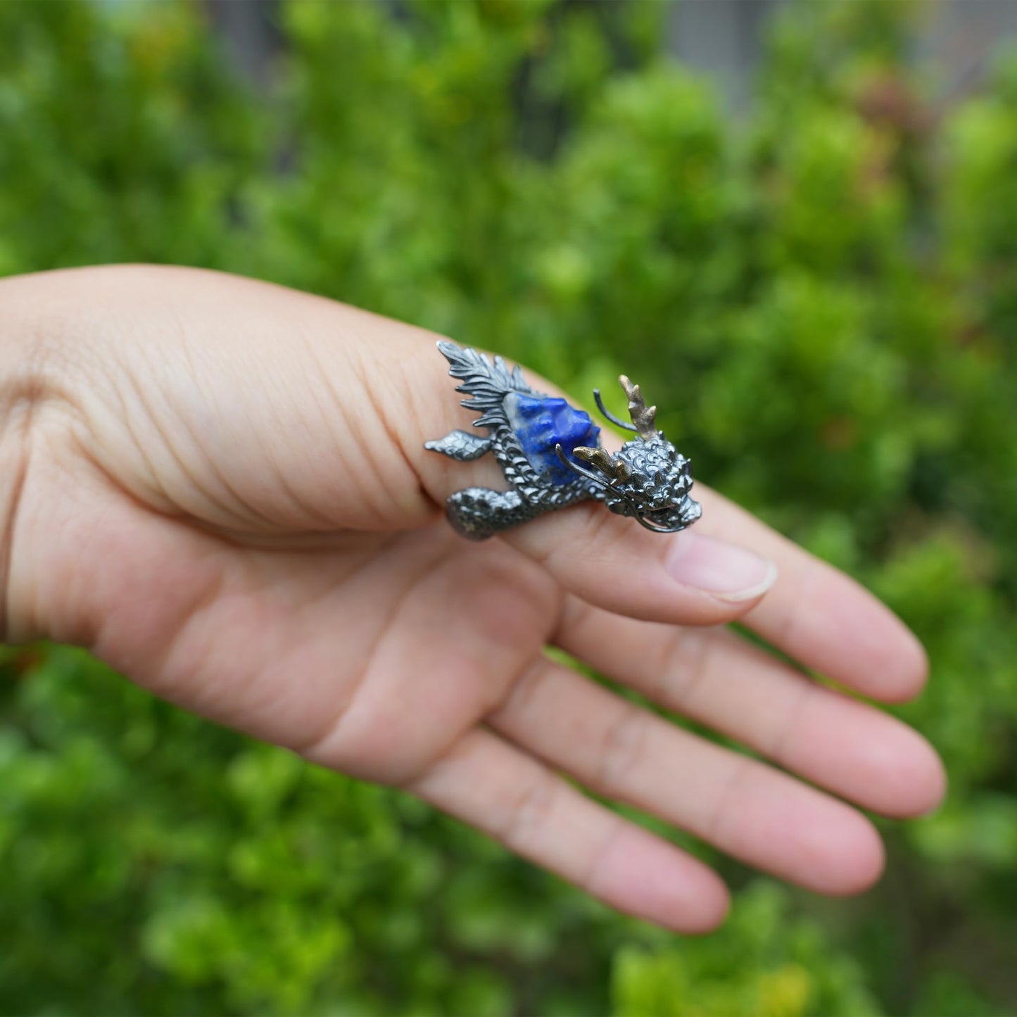 Dragon Turtle Ring with Lapis Lazuli & Onyx | Handcrafted Myth-Inspired Signet Ring for Protection & Inner Strength