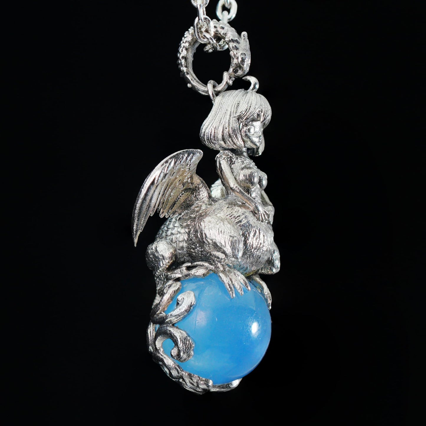 Mystical Harpy Pendant | 925 Sterling Silver Necklace with Aquamarine | Handmade Fantasy Jewelry Gift for Collectors & Myth Lovers