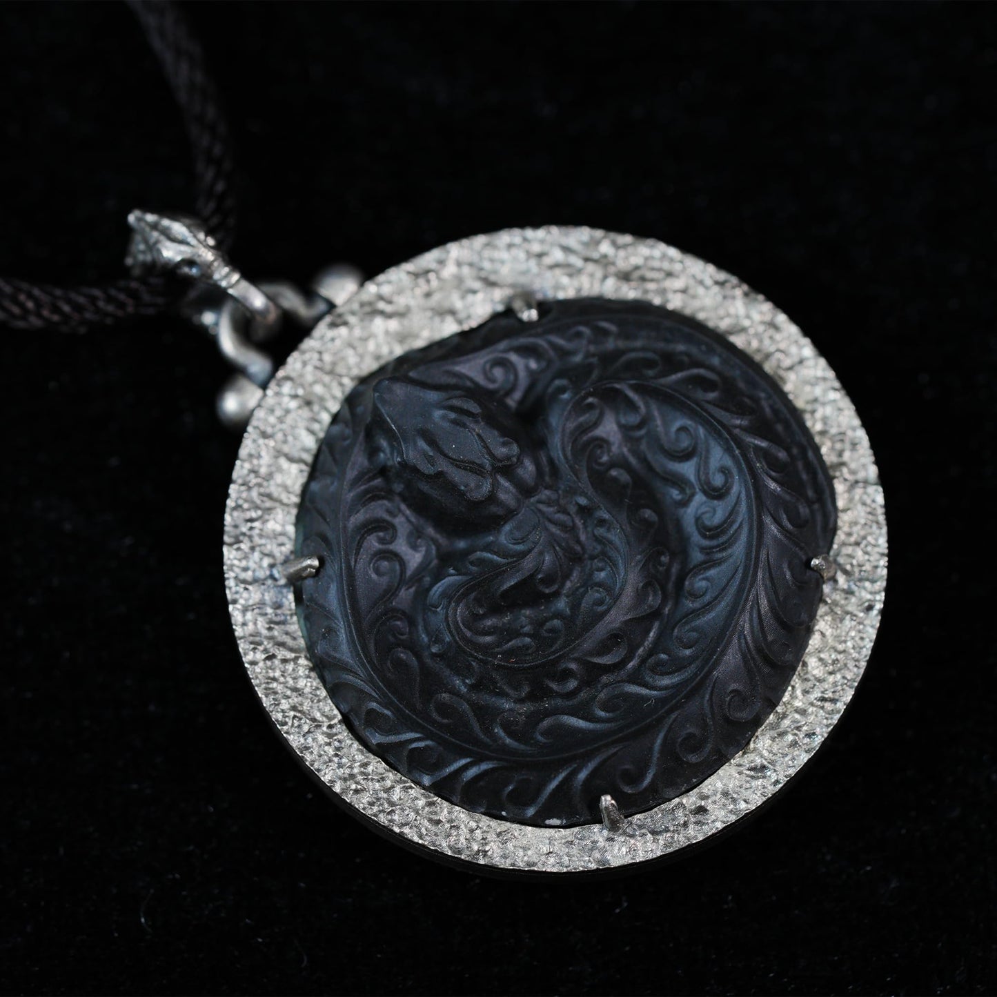 Mystic Black Jade Dragon Amulet Necklace | 925 Sterling Silver Totem Pendant | Taoist Spirit Guardian Talisman | Handmade Gothic Asian Jewelry