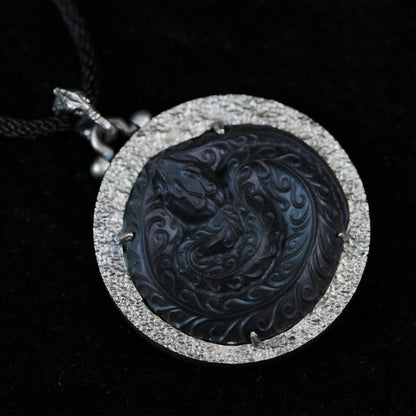 Mystic Black Jade Dragon Amulet Necklace | 925 Sterling Silver Totem Pendant | Taoist Spirit Guardian Talisman | Handmade Gothic Asian Jewelry