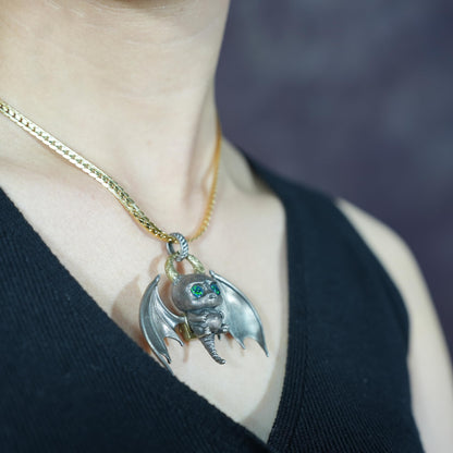 925 Silver Bat Pendant with Opal | Handmade Gothic Necklace | Fantasy Jewelry Gift for Halloween & Dark Art Lovers