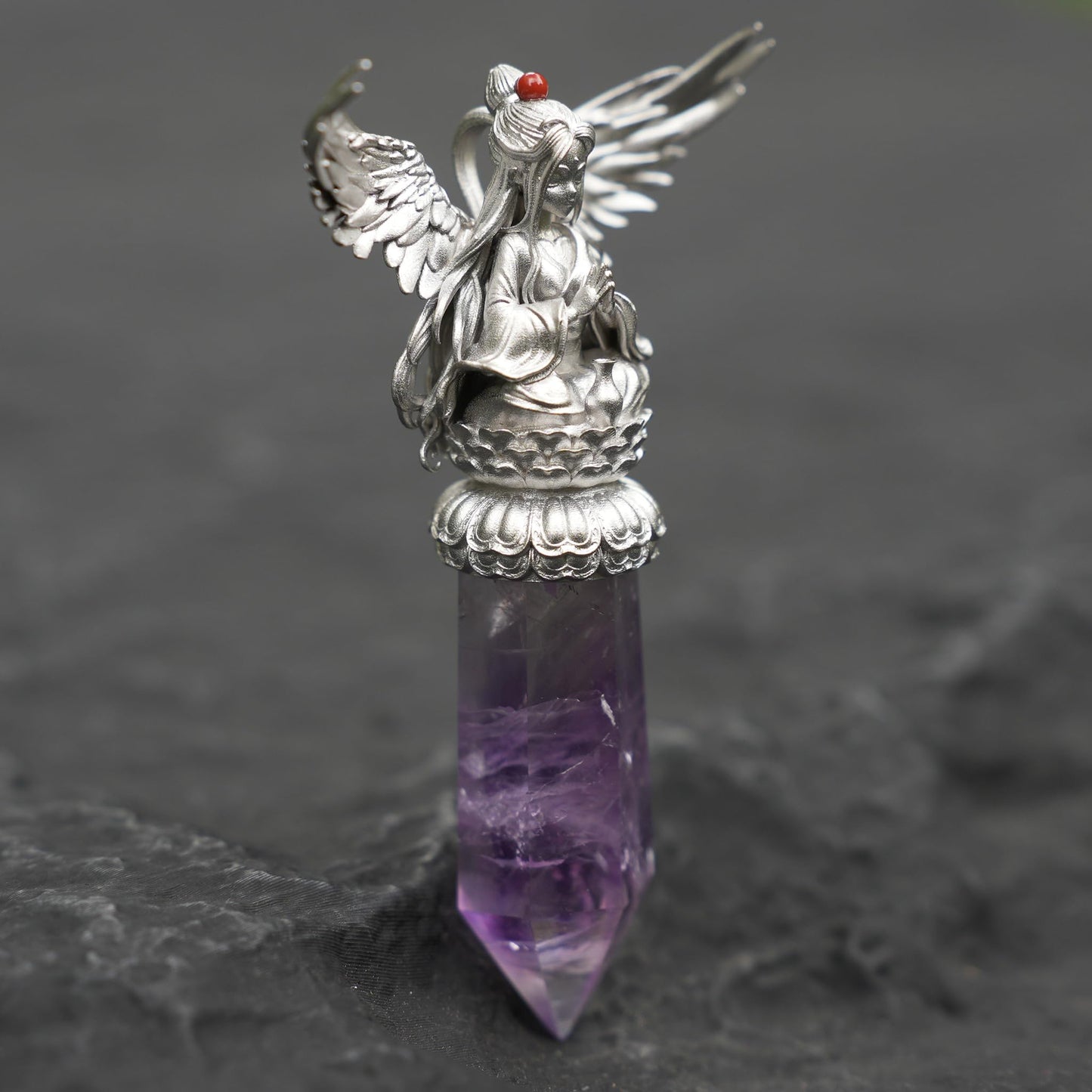 Oriental Amethyst Pendant | 925 Sterling Silver Spiritual Necklace | Handmade Meditation Jewelry | Energy Amulet Gift for Spiritual Souls