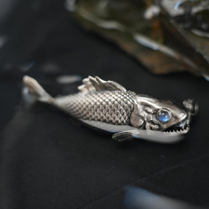 Mystical Fish Pendant with Amethyst & Labradorite – Artistic Talisman Jewelry, Handmade Fantasy Necklace Gift