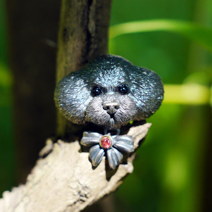 925 Sterling Silver Dog Pendant with Black Onyx & Red Zircon | Handmade Guardian Amulet Necklace | Fantasy Dreamkeeper Jewelry Gift