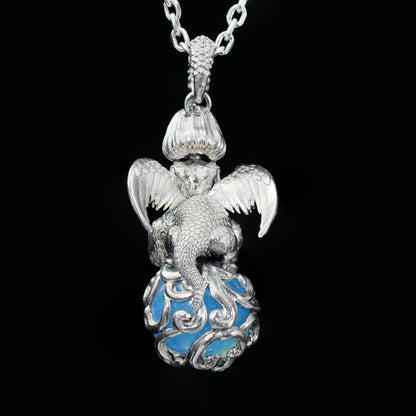 Mystical Harpy Pendant | 925 Sterling Silver Necklace with Aquamarine | Handmade Fantasy Jewelry Gift for Collectors & Myth Lovers