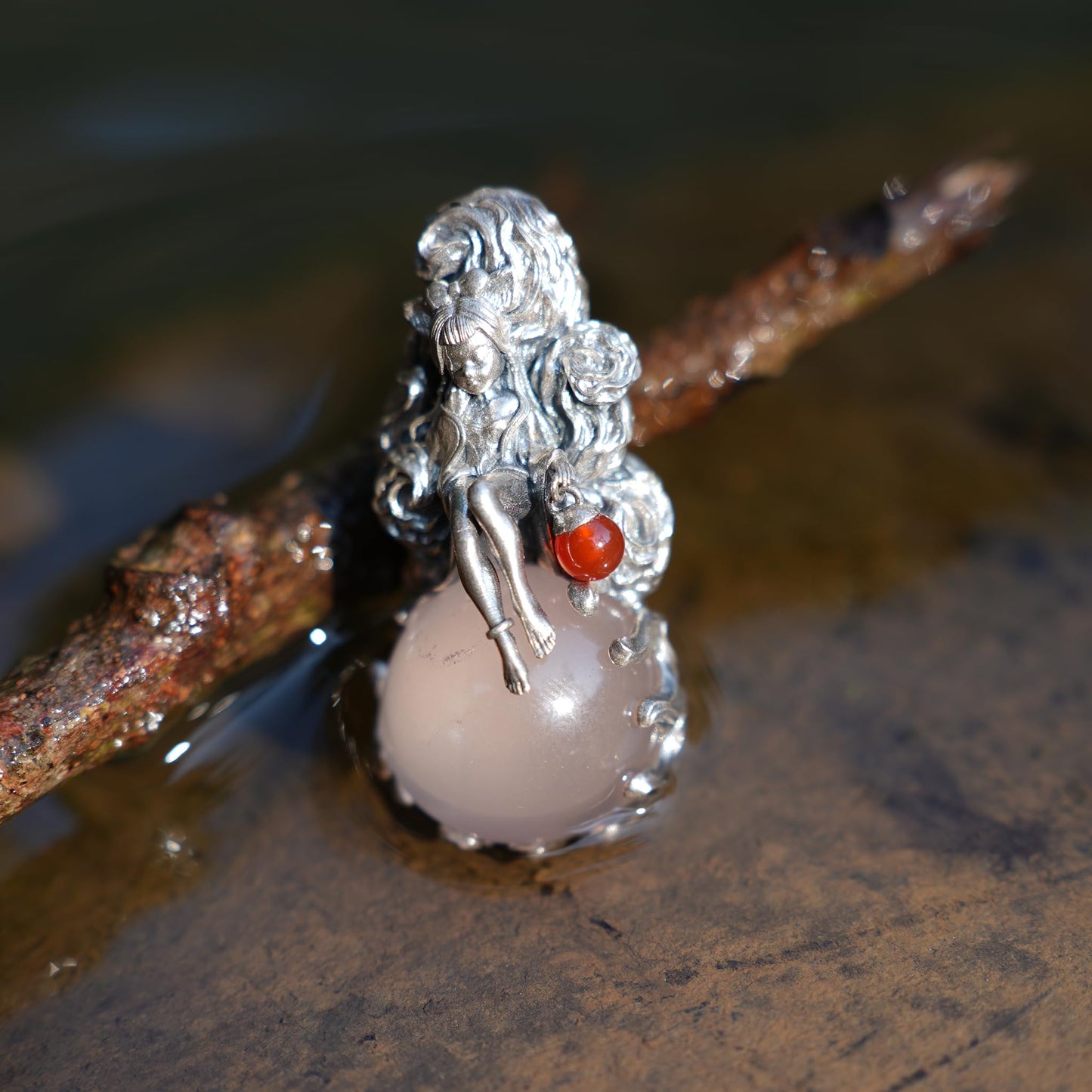 Rose Quartz Pendant with Carnelian Lantern | 925 Sterling Silver Healing Necklace | Handmade Fantasy Amulet Gift for Women & Wiccan Souls