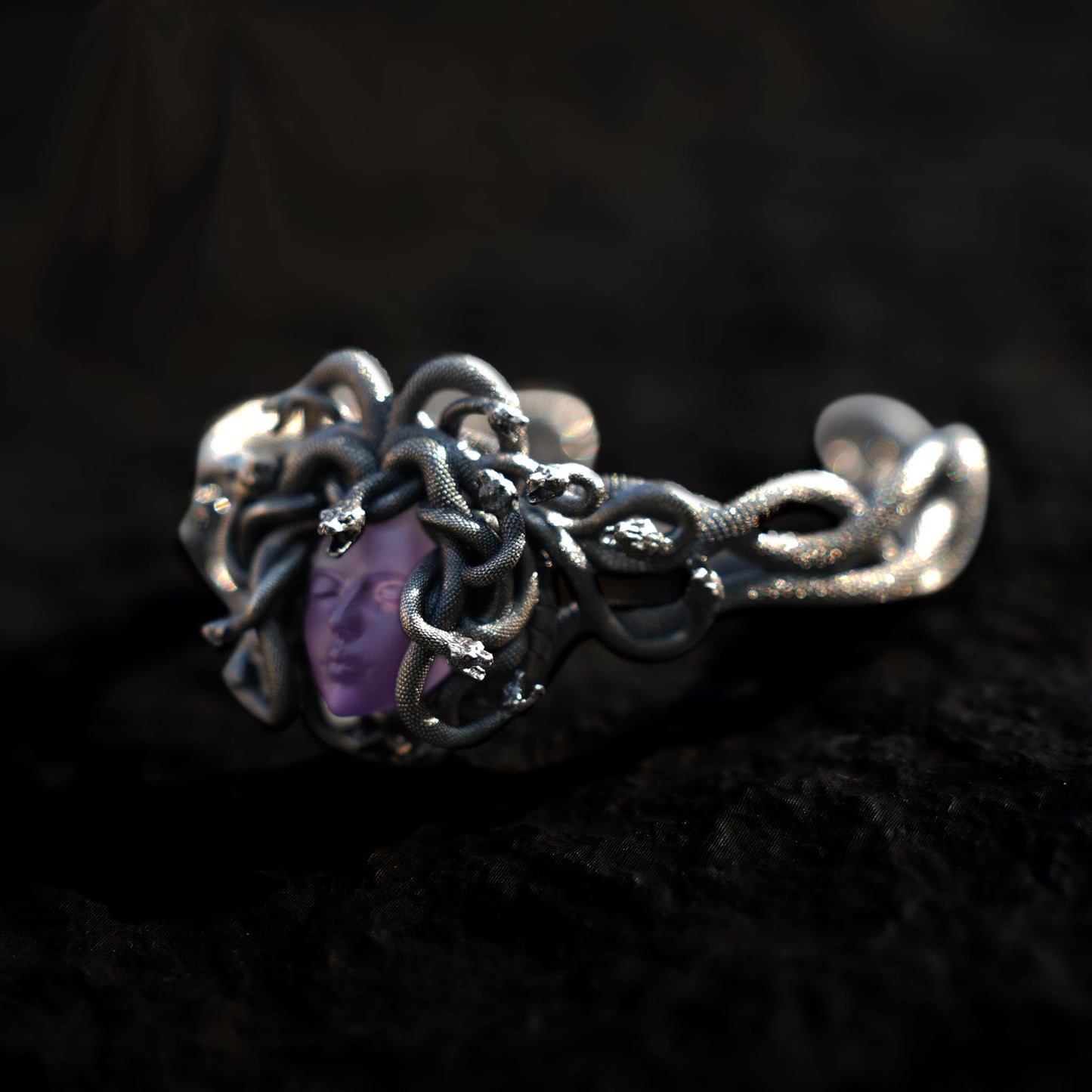 Medusa Amethyst Jewelry Set | 925 Sterling Silver Pendant, Ring & Bracelet | Gothic Mythology-Inspired Handmade Statement Jewelry Gift