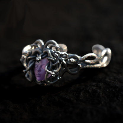 Medusa Amethyst Jewelry Set | 925 Sterling Silver Pendant, Ring & Bracelet | Gothic Mythology-Inspired Handmade Statement Jewelry Gift