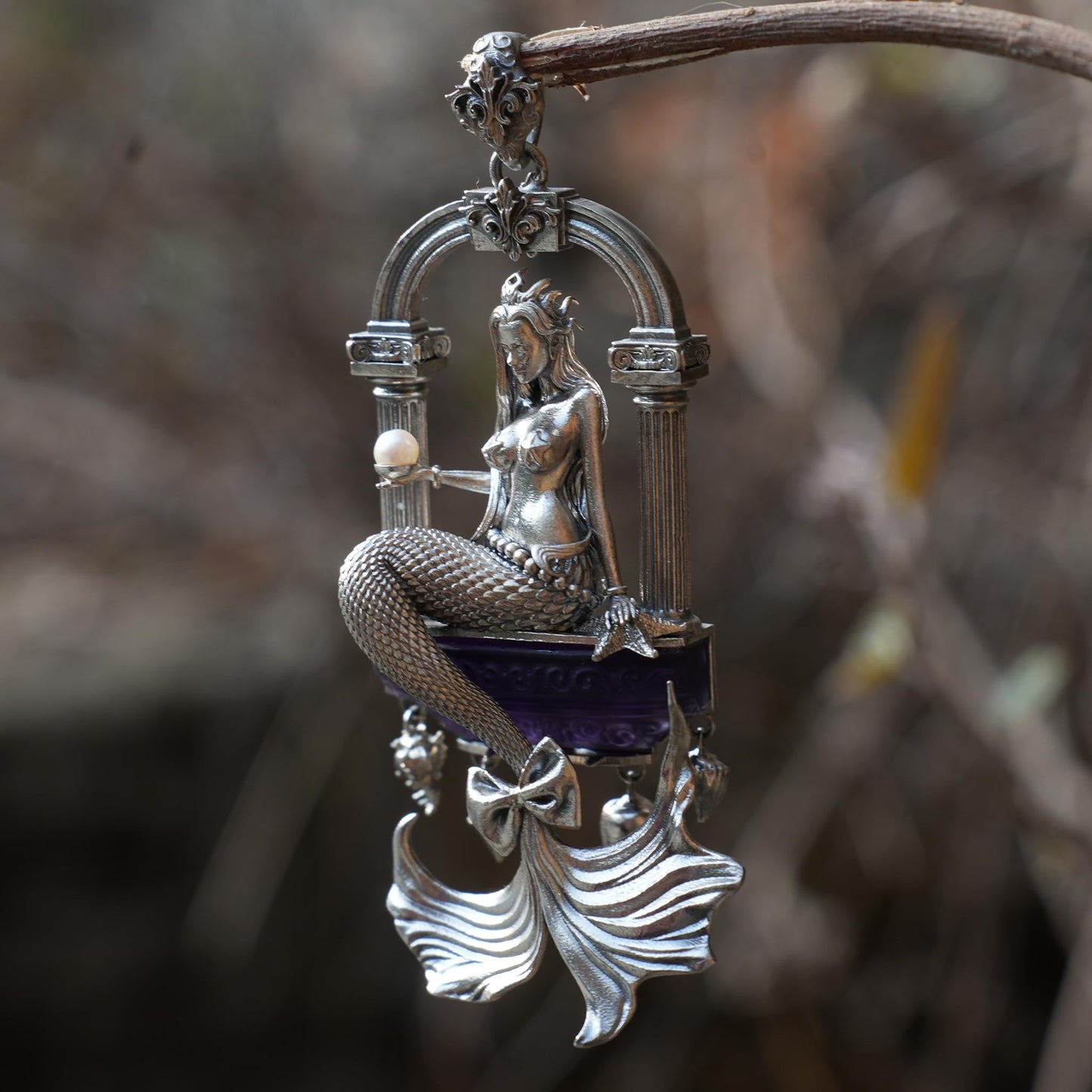 Amethyst Mermaid Pendant | Handcrafted 925 Sterling Silver Ocean Goddess Necklace | Fantasy Sea Jewelry Gift for Her, Unique Mythical Art