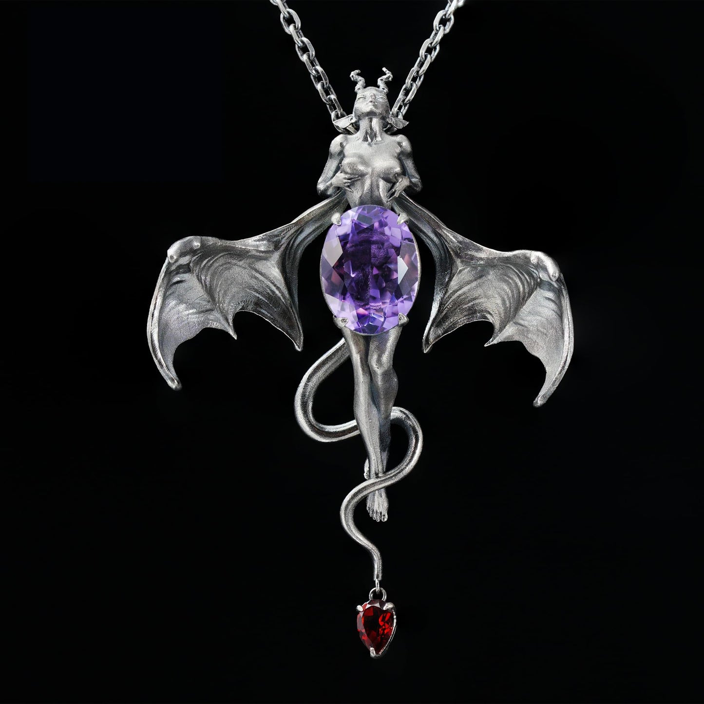Handcrafted Silver Demon Wing Pendant Necklace | Mystical Banshee Jewelry Symbolizing Strength, Power & Mystery | Unique Gift for Her
