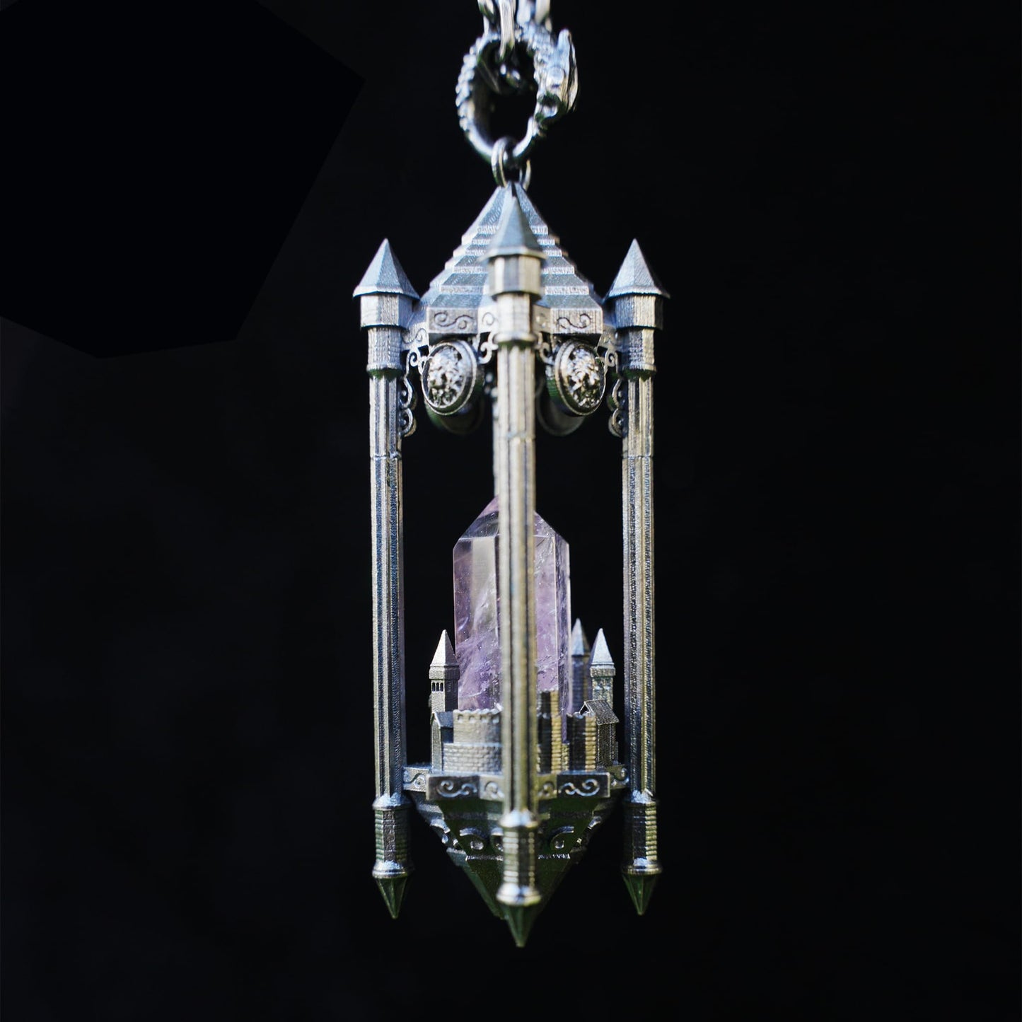 Architectural Amethyst Pendant | 925 Sterling Silver Gothic Necklace | Natural Crystal Jewelry | Symbol of Clarity & Focus | Gift for Her