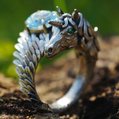 Hand-Carved Mystical Creature Ring | Magical Guardian of Inner Light | Dream Totem Fantasy Jewelry | Symbol of Imagination and Spirit