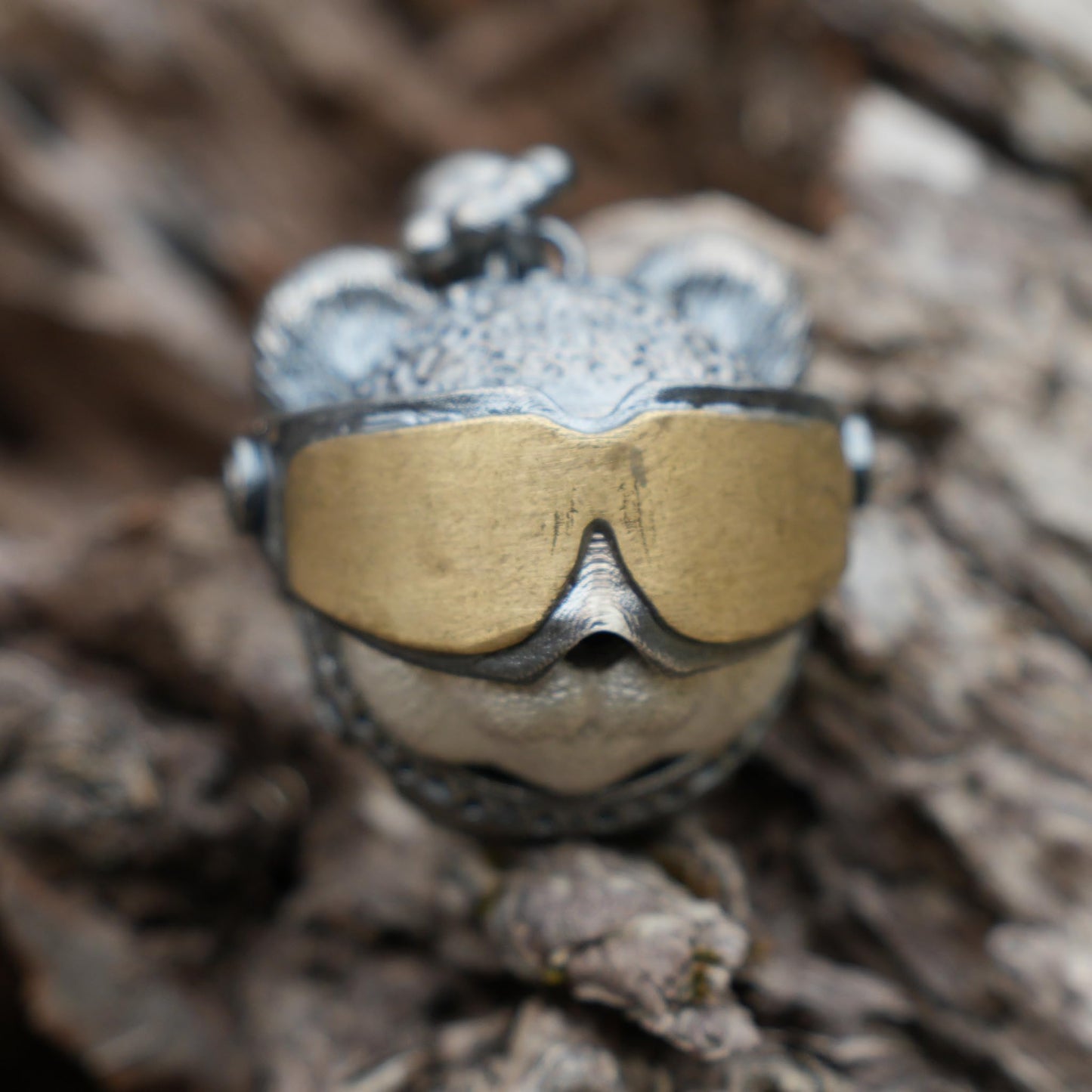 Armored Adventure Panda Pendant | 925 Silver & Brass Jewelry | Movable Sunglasses Design | Whimsical Guardian Amulet for Adventure Lovers