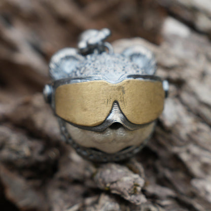 Armored Adventure Panda Pendant | 925 Silver & Brass Jewelry | Movable Sunglasses Design | Whimsical Guardian Amulet for Adventure Lovers