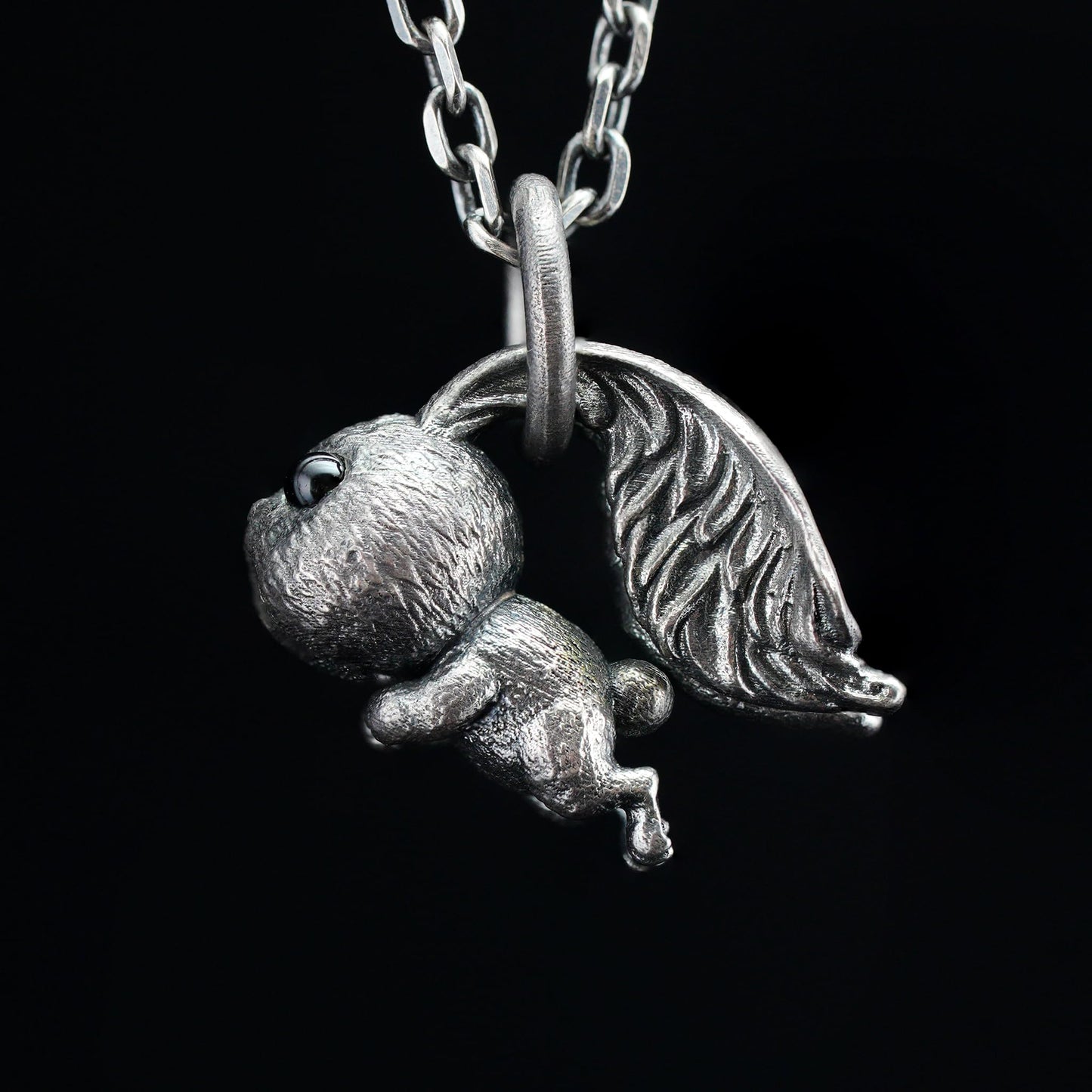 Rabbit Pendant – Leaping Bunny Totem with Onyx Eyes, Handmade Animal Amulet, Symbol of Awakening and New Beginnings