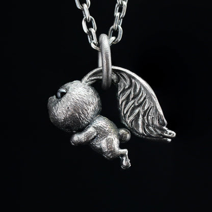 Rabbit Pendant – Leaping Bunny Totem with Onyx Eyes, Handmade Animal Amulet, Symbol of Awakening and New Beginnings