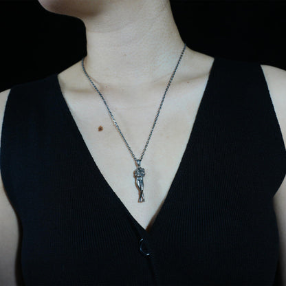 925 Sterling Silver Feminine Form Pendant | Handcrafted Stone Texture Totem Necklace | Symbol of Awakening & Transformation