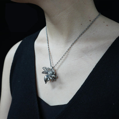 925 Sterling Silver Bee Pendant Necklace with Black Onyx | Handmade Nature Jewelry | Good Luck Charm & Eco Gift for Her