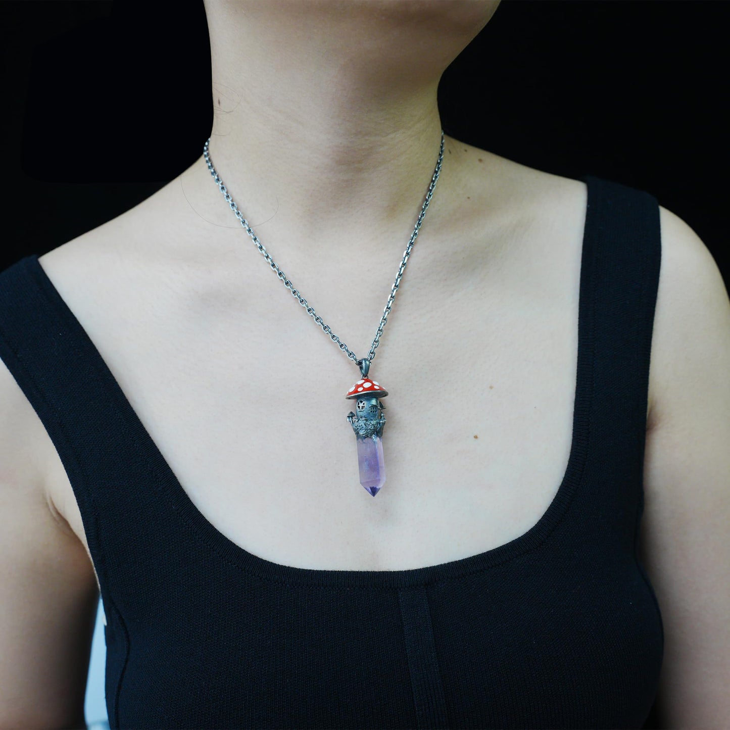 Fairy Tale Mushroom House Necklace Inspired by Childhood Dreams | Handmade Crystal Fairy Pendant Full of Memories & Imagination