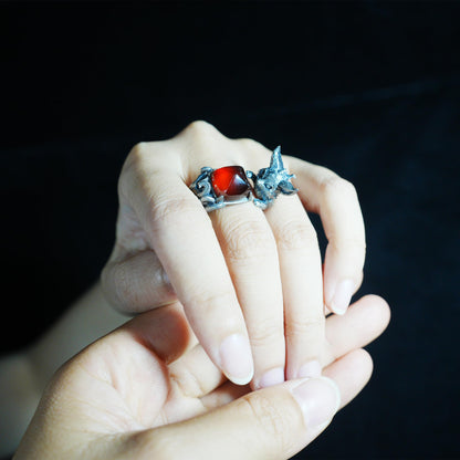 Fox Ring Garnet Protection Talisman | Fantasy Animal Jewelry | Handmade Nature Spirit Ring | Woodland Amulet for Inner Desire