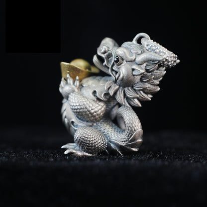 Lucky Dragon Pendant in 925 Silver & Brass | Handcrafted Feng Shui Amulet for Wealth, Protection & Good Fortune | Oriental Charm Jewelry