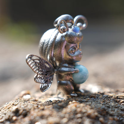 Wayfinder Bee Spirit Pendant in 925 Sterling Silver with Larimar & Labradorite | Greek Oracle Totem Amulet for Intuition & Insight | Spiritual Jewelry Gift