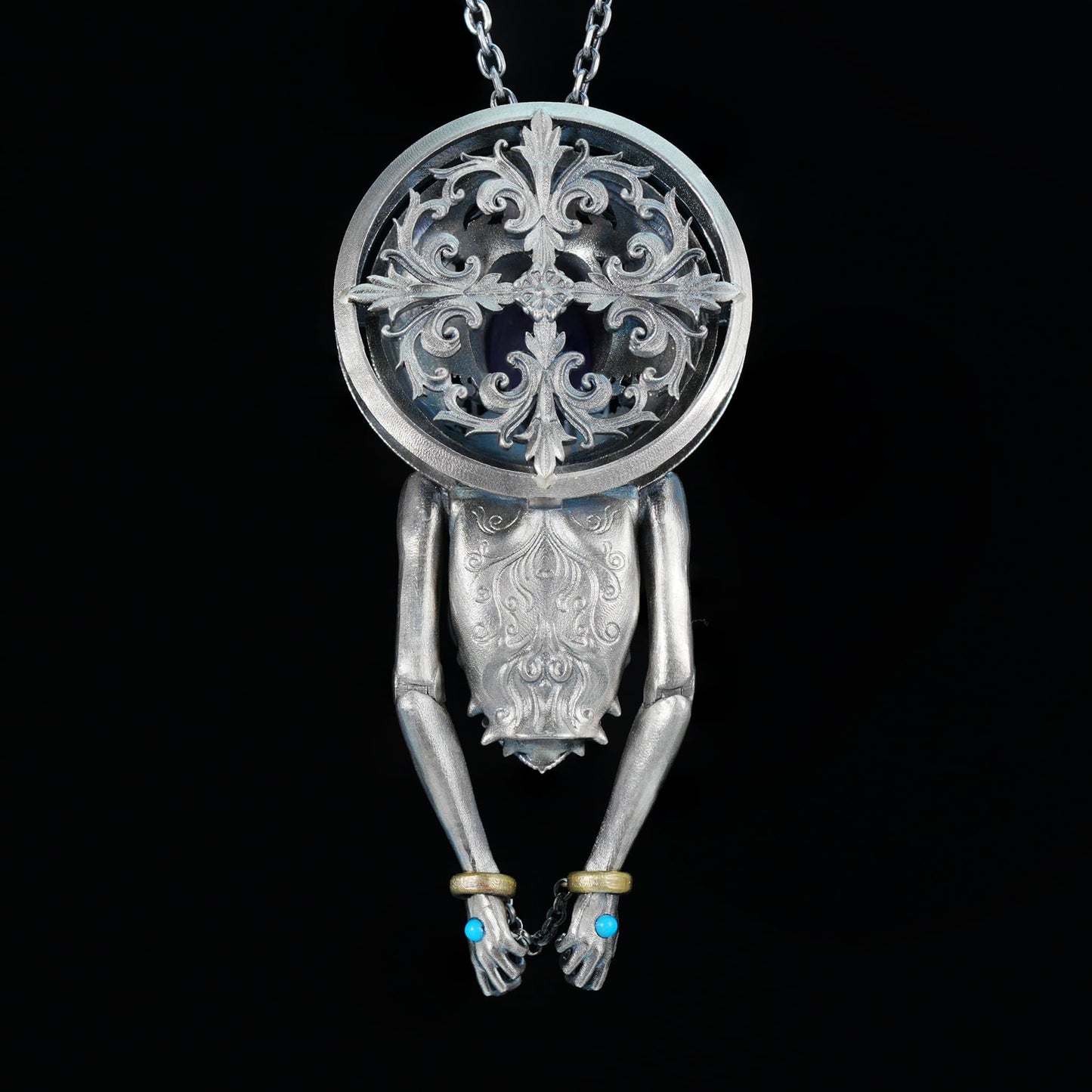 Cyber-Gothic Goddess Pendant | 925 Sterling Silver Necklace with Crystal or Amethyst | Feminist Power & Dark Fantasy Jewelry | Handmade Statement Gift