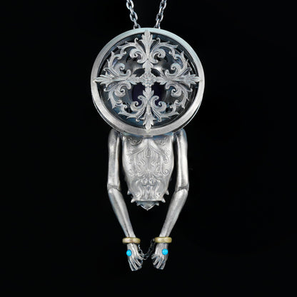 Cyber-Gothic Goddess Pendant | 925 Sterling Silver Necklace with Crystal or Amethyst | Feminist Power & Dark Fantasy Jewelry | Handmade Statement Gift