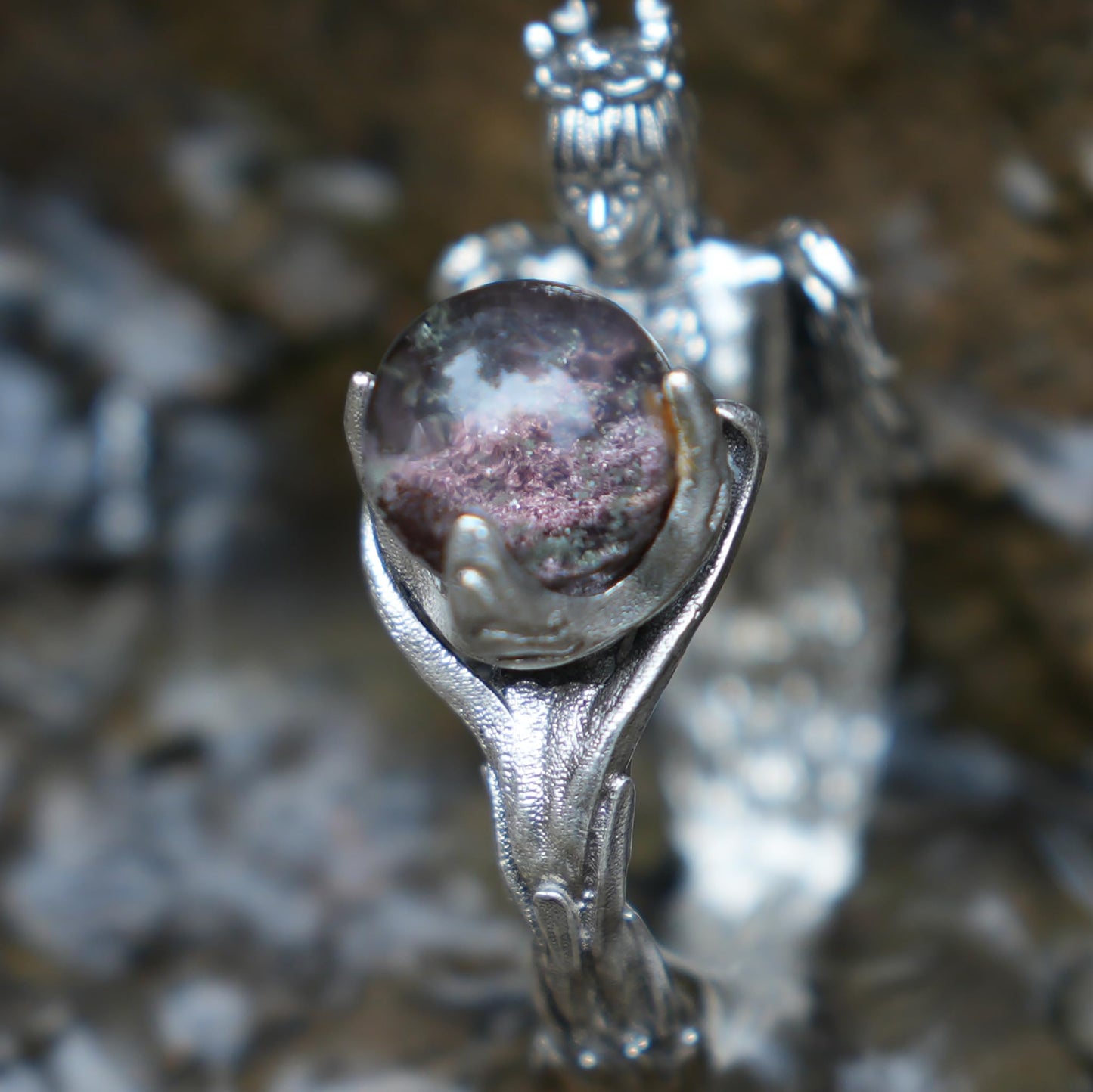 925 Silver Soul Guardian Crown Ring with Phantom Quartz | Handmade Fantasy Jewelry | Symbolic Ring of Protection & Strength