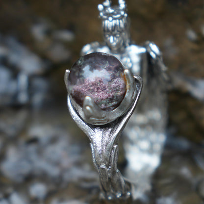 925 Silver Soul Guardian Crown Ring with Phantom Quartz | Handmade Fantasy Jewelry | Symbolic Ring of Protection & Strength