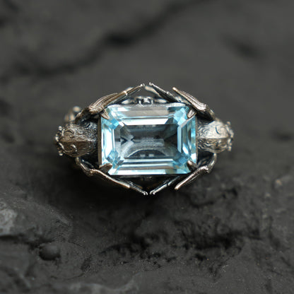 Valkyrie Ring in 925 Sterling Silver with Blue Topaz | Handmade Norse Goddess Jewelry