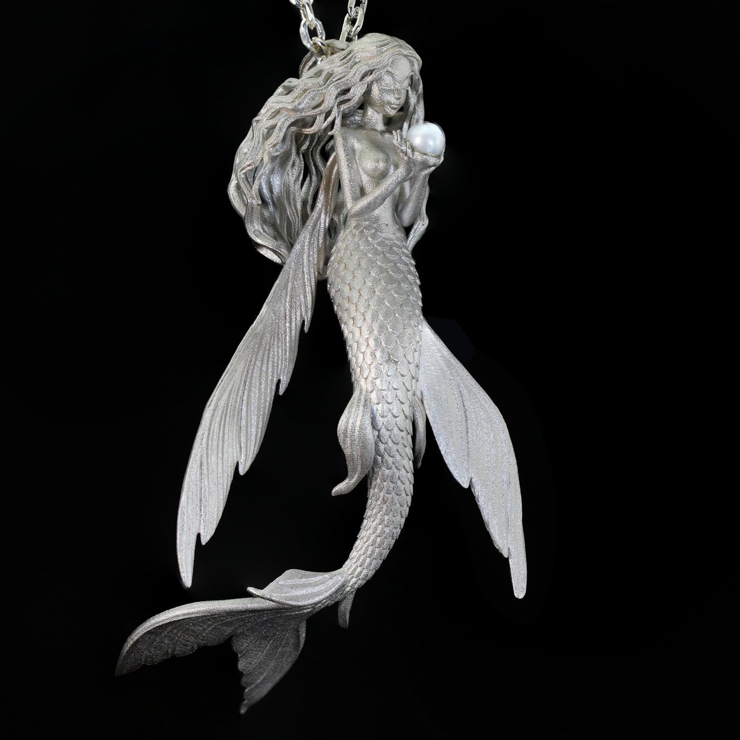 925 Sterling Silver Flying Fish Mermaid Pendant Necklace with Freshwater Pearl | Handcrafted Ocean Fantasy Jewelry | Mythical Sea Spirit Gift for Her