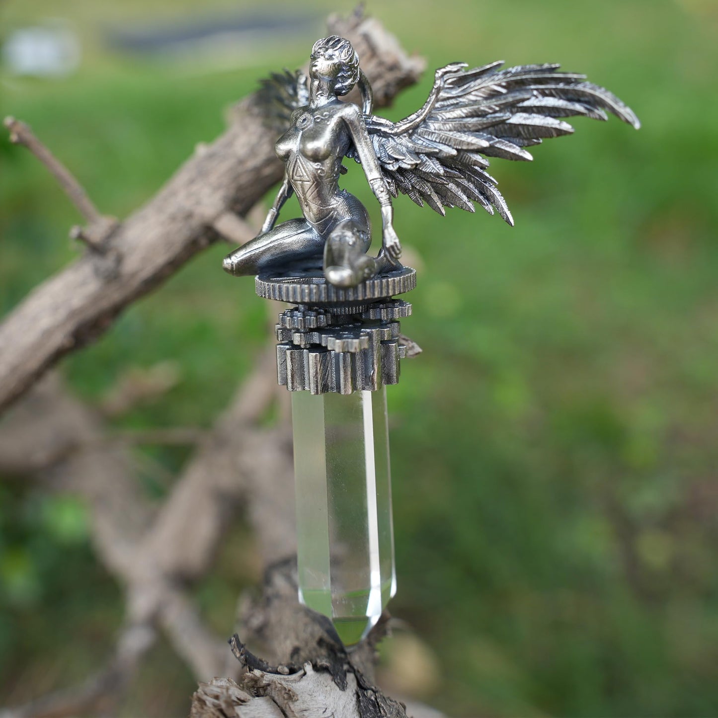925 Silver Cyberpunk Angel Pendant | Project 0-9 Light Core Necklace with Crystal Pillar & Mechanical Wings | Sci-Fi Symbol of Faith & Rebirth