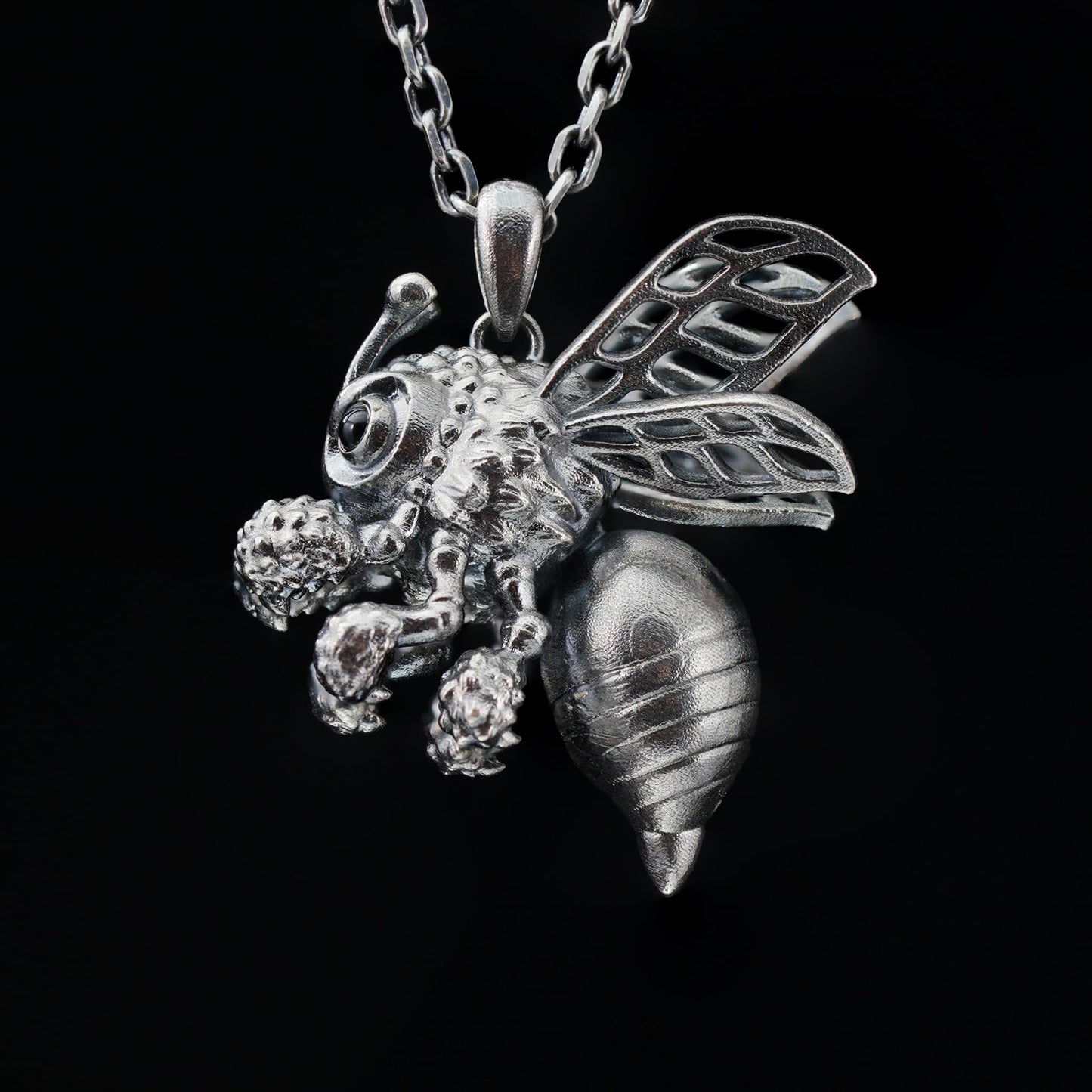 925 Sterling Silver Bee Pendant Necklace with Black Onyx | Handmade Nature Jewelry | Good Luck Charm & Eco Gift for Her