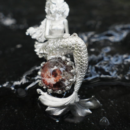 Ocean-Themed Mermaid Necklace | 925 Sterling Silver, Handmade | Crown, Seated Pose | Hand-Engraved Fin | Amulet | Gift for Her