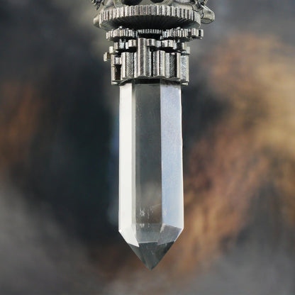 925 Silver Cyberpunk Angel Pendant | Project 0-9 Light Core Necklace with Crystal Pillar & Mechanical Wings | Sci-Fi Symbol of Faith & Rebirth