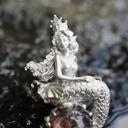 Ocean-Themed Mermaid Necklace | 925 Sterling Silver, Handmade | Crown, Seated Pose | Hand-Engraved Fin | Amulet | Gift for Her