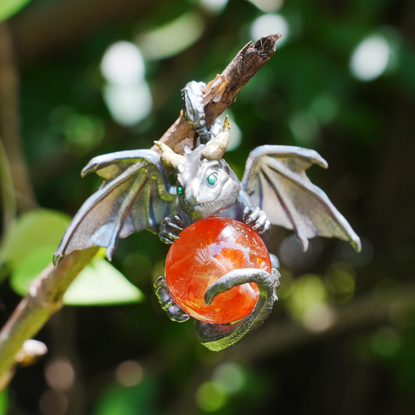 Dragon Pendant with Orange Crystal | Gothic Fantasy Necklace | Handmade Symbolic Talisman for Men & Women