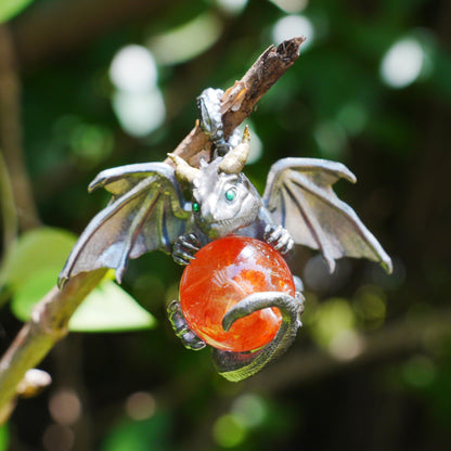 Dragon Pendant with Orange Crystal | Gothic Fantasy Necklace | Handmade Symbolic Talisman for Men & Women