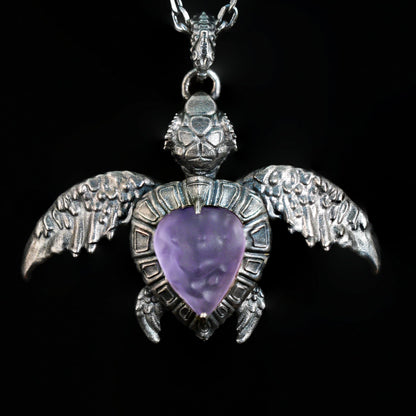 Sea Turtle Pendant | Handmade Ocean Spirit Necklace with Amethyst & Agate | Symbol of Protection, Wisdom & Calm | Gift for Divers & Ocean Lovers