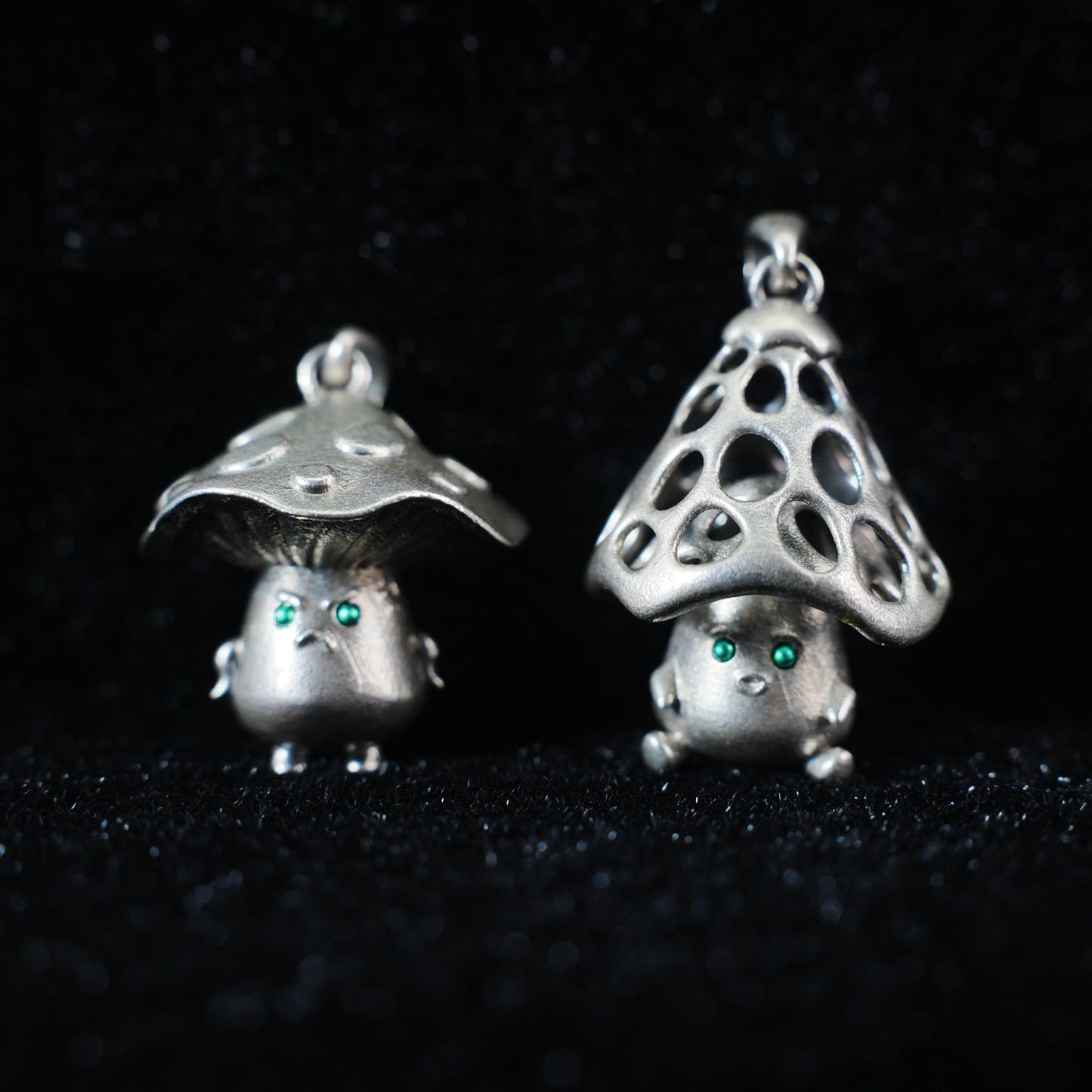 Mushroom Spirit Pendant | Forest Guardian Necklace with Green Zircon Eyes | Fairycore Nature Jewelry Gift for Sensitive Souls