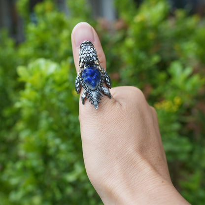 Dragon Turtle Ring with Lapis Lazuli & Onyx | Handcrafted Myth-Inspired Signet Ring for Protection & Inner Strength