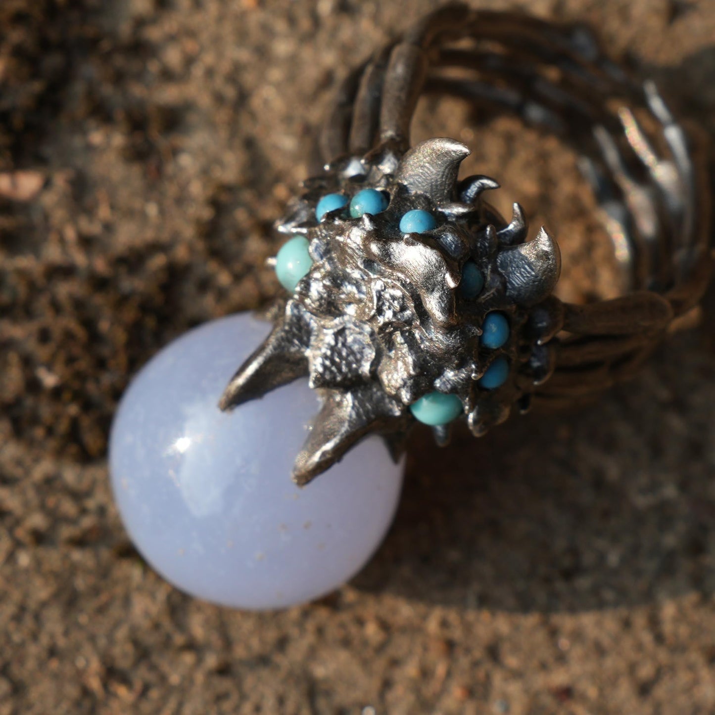 Shadow Claw Agate Ring | Gothic 925 Silver Statement Ring with Agate & Turquoise | Handmade Fantasy Jewelry Gift