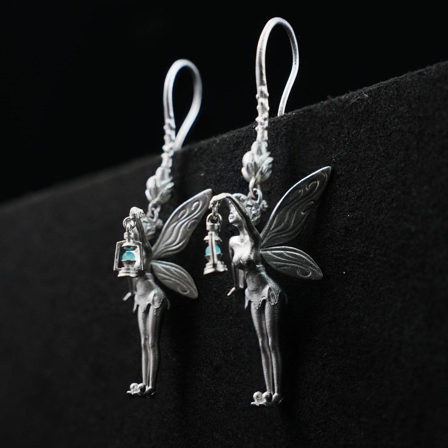 925 Silver Fairy Earrings with Amazonite | Handmade Fantasy Jewelry | Winged Elf Design Gift for Dreamers and Collectors