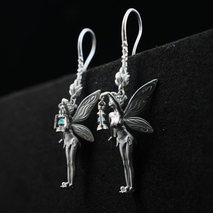 925 Silver Fairy Earrings with Amazonite | Handmade Fantasy Jewelry | Winged Elf Design Gift for Dreamers and Collectors