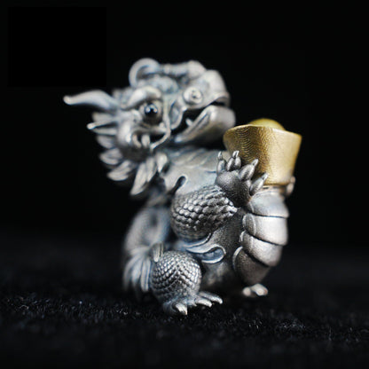 Lucky Dragon Pendant in 925 Silver & Brass | Handcrafted Feng Shui Amulet for Wealth, Protection & Good Fortune | Oriental Charm Jewelry