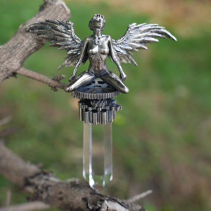 925 Silver Cyberpunk Angel Pendant | Project 0-9 Light Core Necklace with Crystal Pillar & Mechanical Wings | Sci-Fi Symbol of Faith & Rebirth